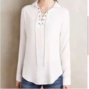 Cloth & Stone white lace up blouse